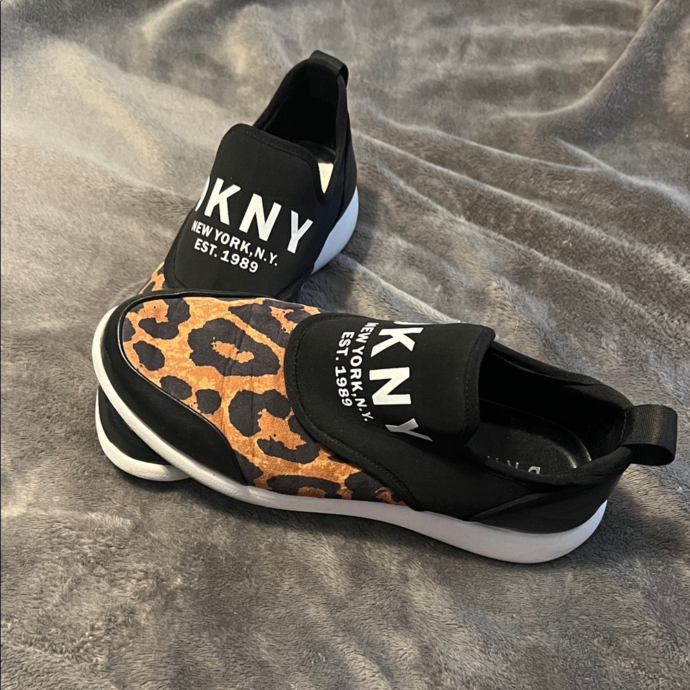 DKNY Black and Tan Animal Print Slip-Ons - Picture 2 of 2